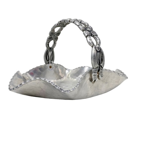 Vintage Rodney Kent Basket Hand Hammered Aluminum No. 429 Floral Tulip 1950s MCM - Picture 6 of 12